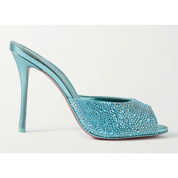 Christian Louboutin Me Dolly Strass 100 Blue Backless Sandal Mule Heel Pump 40 - Picture 1 of 12